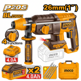 Ingco 20V Lithium-Ion Cordless Brushless Rotary Hammer With 2 x 4.0Ah Batteries & Charger - CRHLI262085