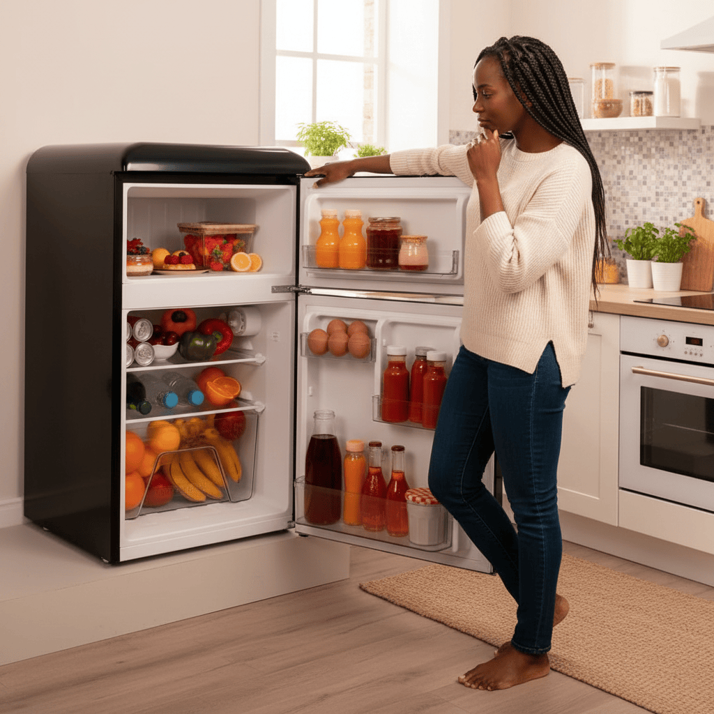 Cecotec Bolero CoolMarket 86L Origin Retro Two-Door Black Refrigerator with Ice Compartment - 1897