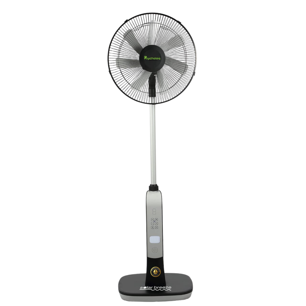 Psychoteq 18" Solar Breeze Rechargeable Solar Fan 30,000mAh with Bluetooth Speaker, Remote Control & 20W Solar Panel - Music Version