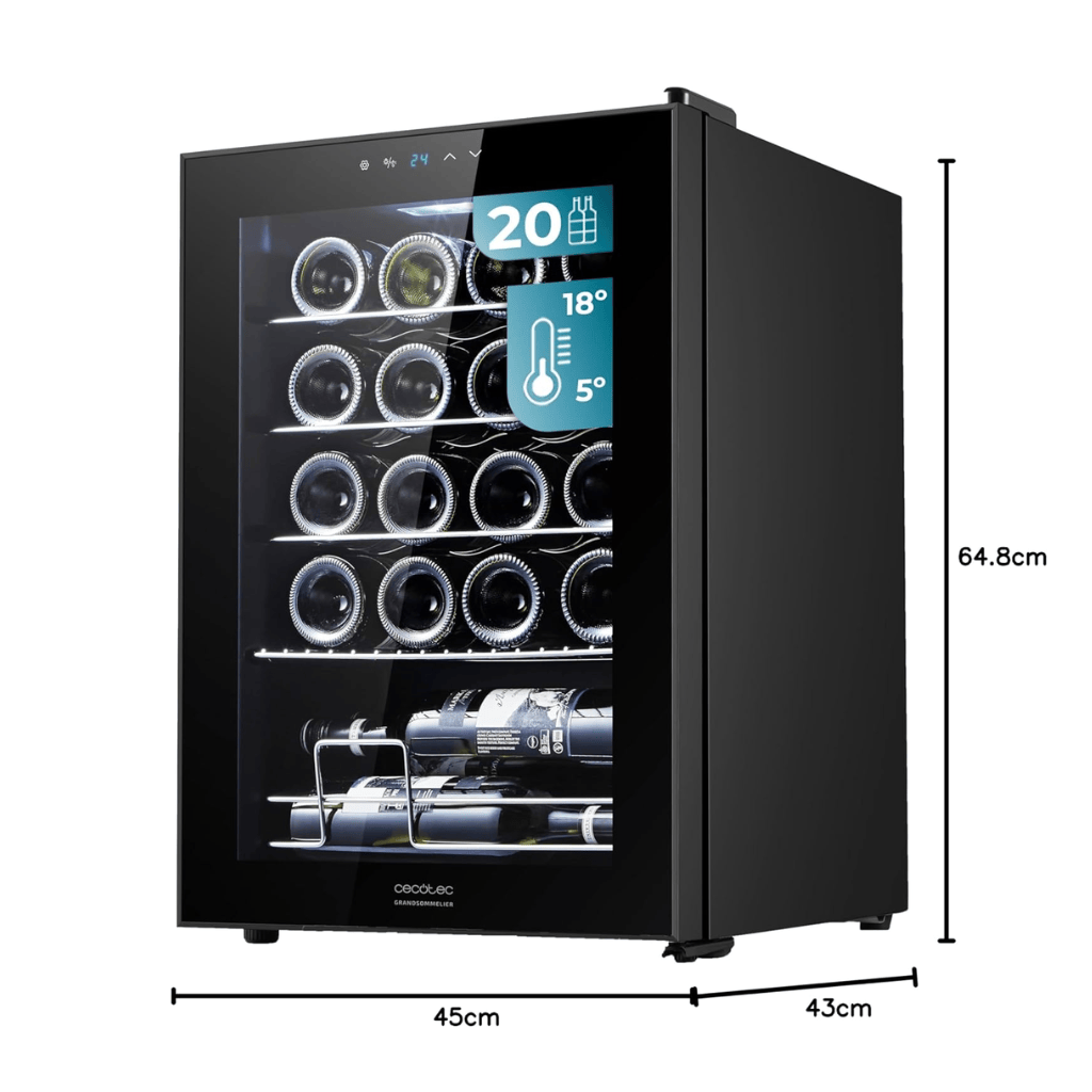 Cecotec Bolero GrandSommelier 2050 Inox Compressor Wine Cooler with 20 Bottles Capacity - 122