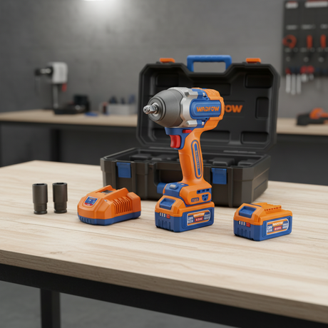 Wadfow 20V Brushless Cordless Impact Wrench 780Nm 1/2" Square Drive with 2 x 4.0Ah Batteries & Charger - WCD1B785