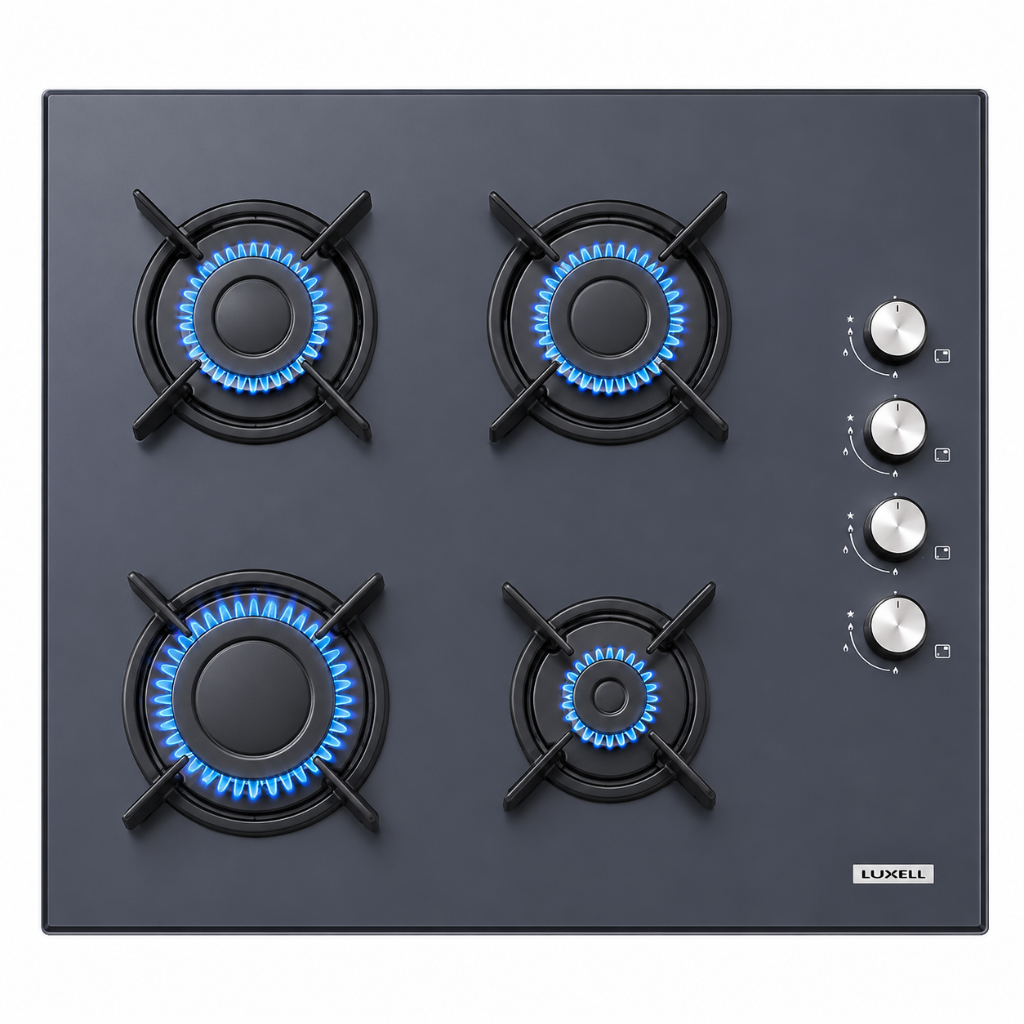Luxell 60cm 4-Burner Built-In Glass Gas Hob with Gas Safety & Auto Ignition - C6-40BF