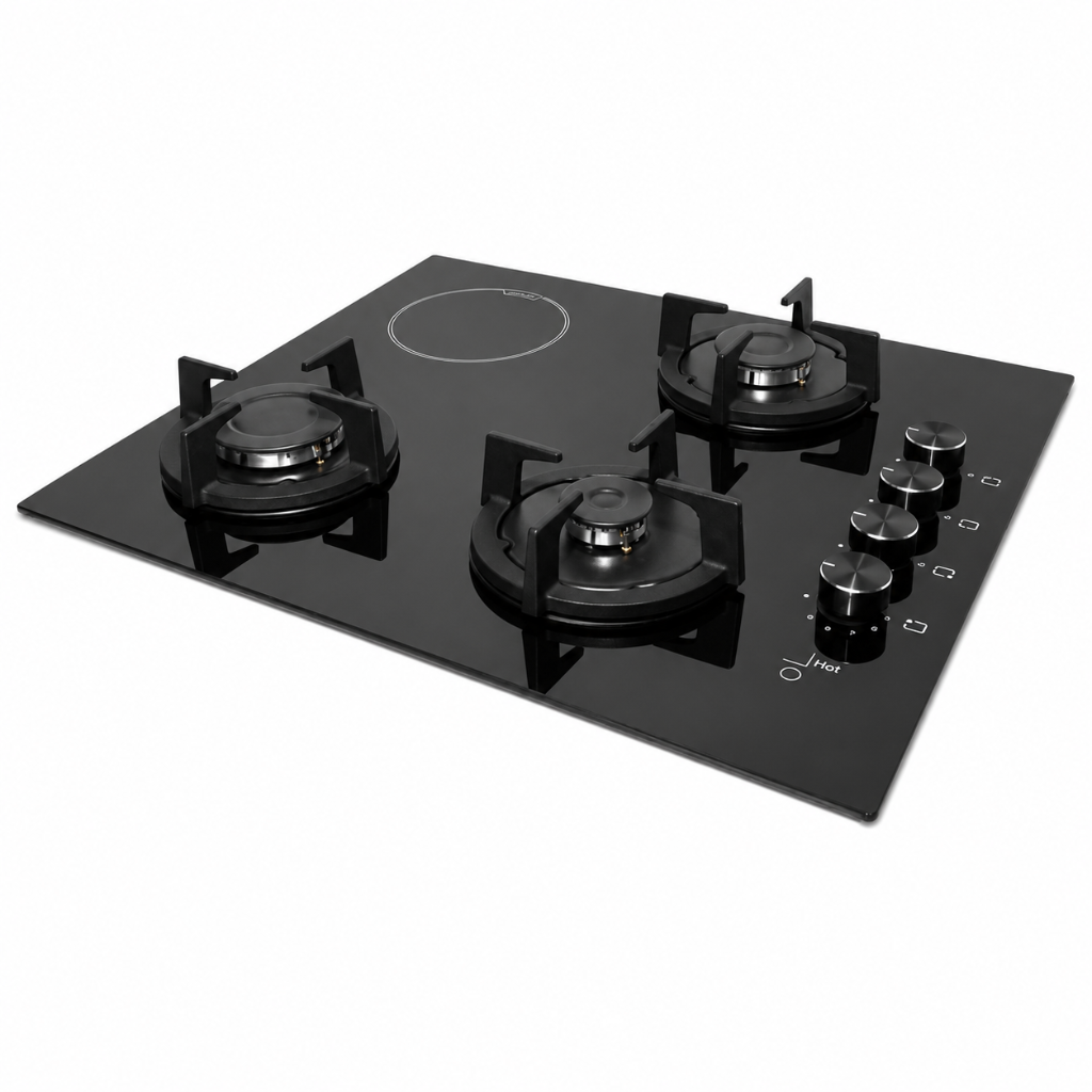 Luxell 60cm 4-Zone Mixed Hob with 3 Gas Burners & 1 Electric Zone - V6-22PYF-31