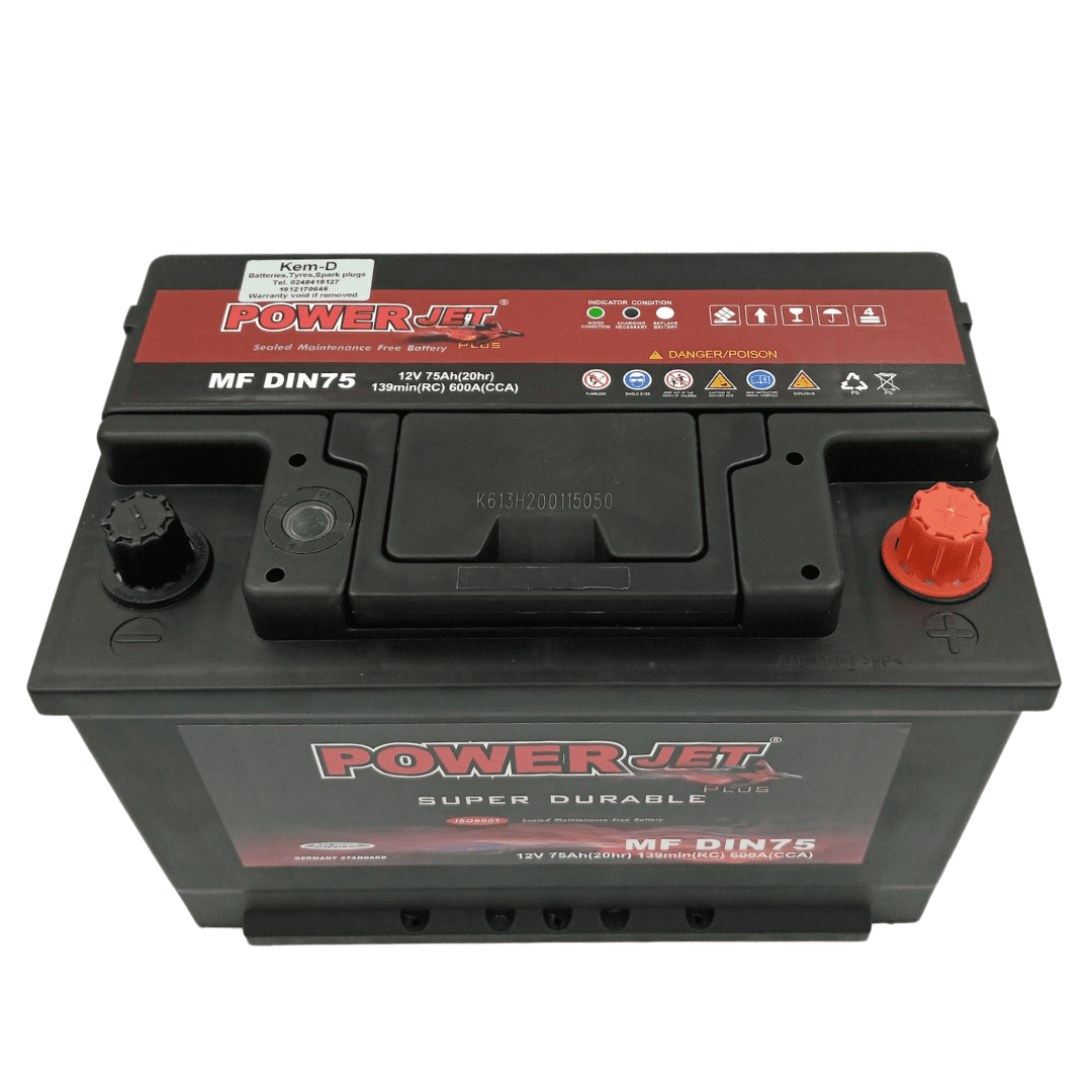 Powerjet 15 Plates 12V Car Battery 75Ah - DIN75 Auto SupplyMaster