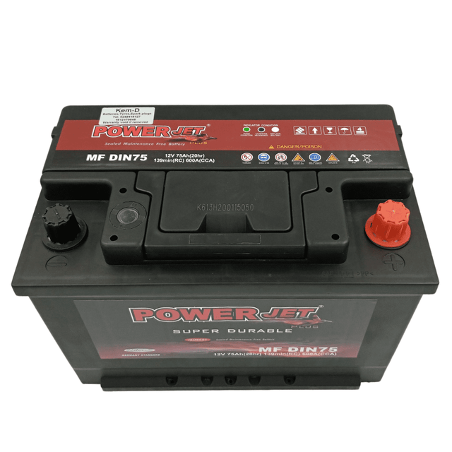 Powerjet 15 Plates 12V Car Battery 75Ah - DIN75 Auto SupplyMaster