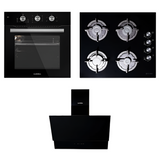 Luxell 60cm Black Glass Built-In Set – Hob, Hood & Oven