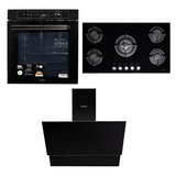 Luxell 90cm Black Glass Built-In Set (Yeniden adlandır) – Hob, Hood & Oven