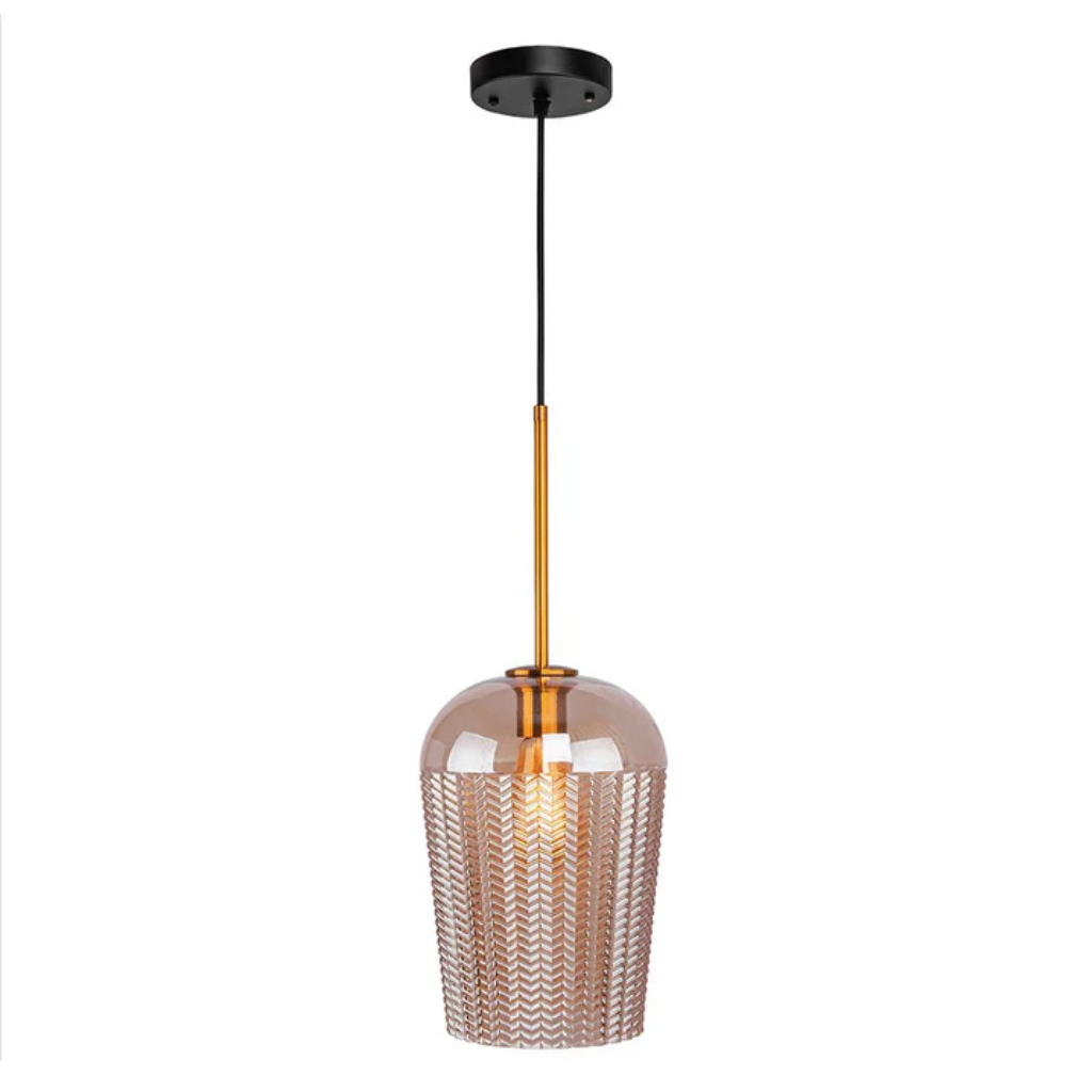 Amber Glass Chevron Schoolhouse Pendant Ceiling Light