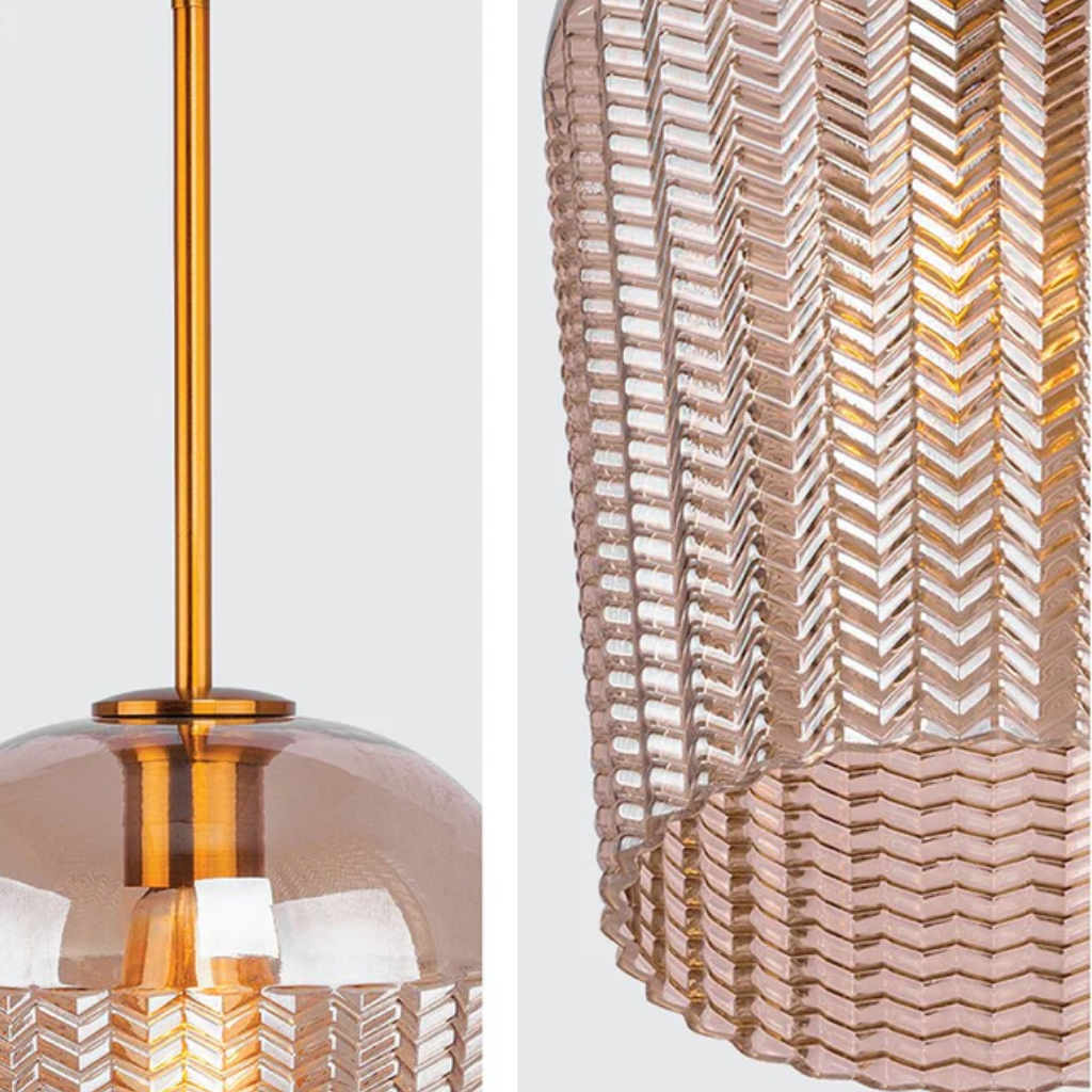 Amber Glass Chevron Schoolhouse Pendant Ceiling Light