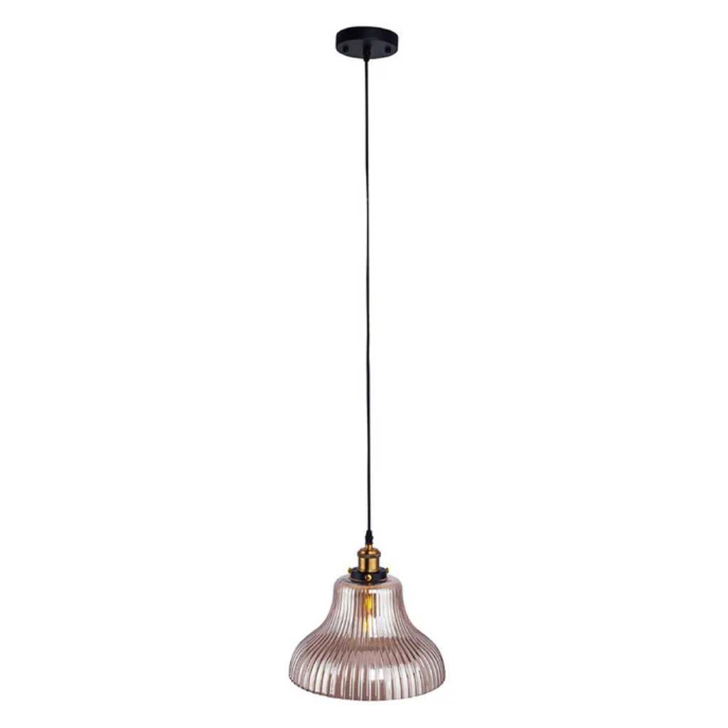 Amber Glass Cone Striped E27 Pendant Ceiling Light