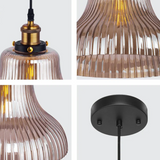 Amber Glass Cone Striped E27 Pendant Ceiling Light