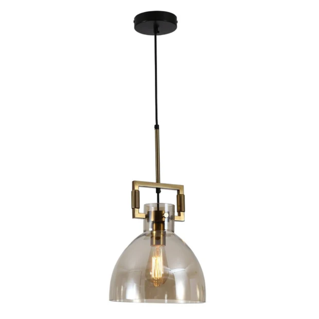 Amber Dome Glass Gold Metal Body Ceiling Pendant Light