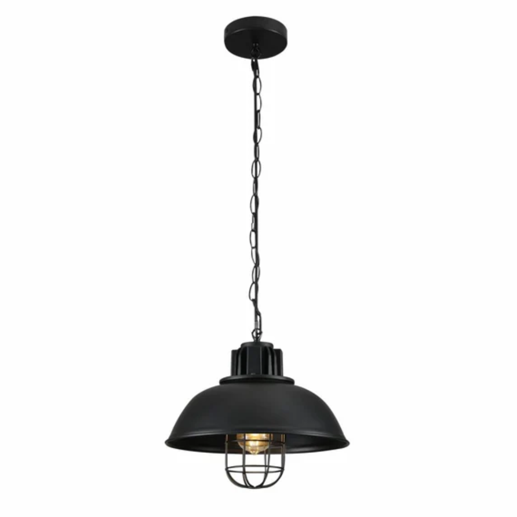 Black Dome Caged Industrial Metal E27 Ceiling Pendant Light