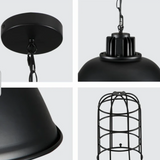 Black Dome Caged Industrial Metal E27 Ceiling Pendant Light