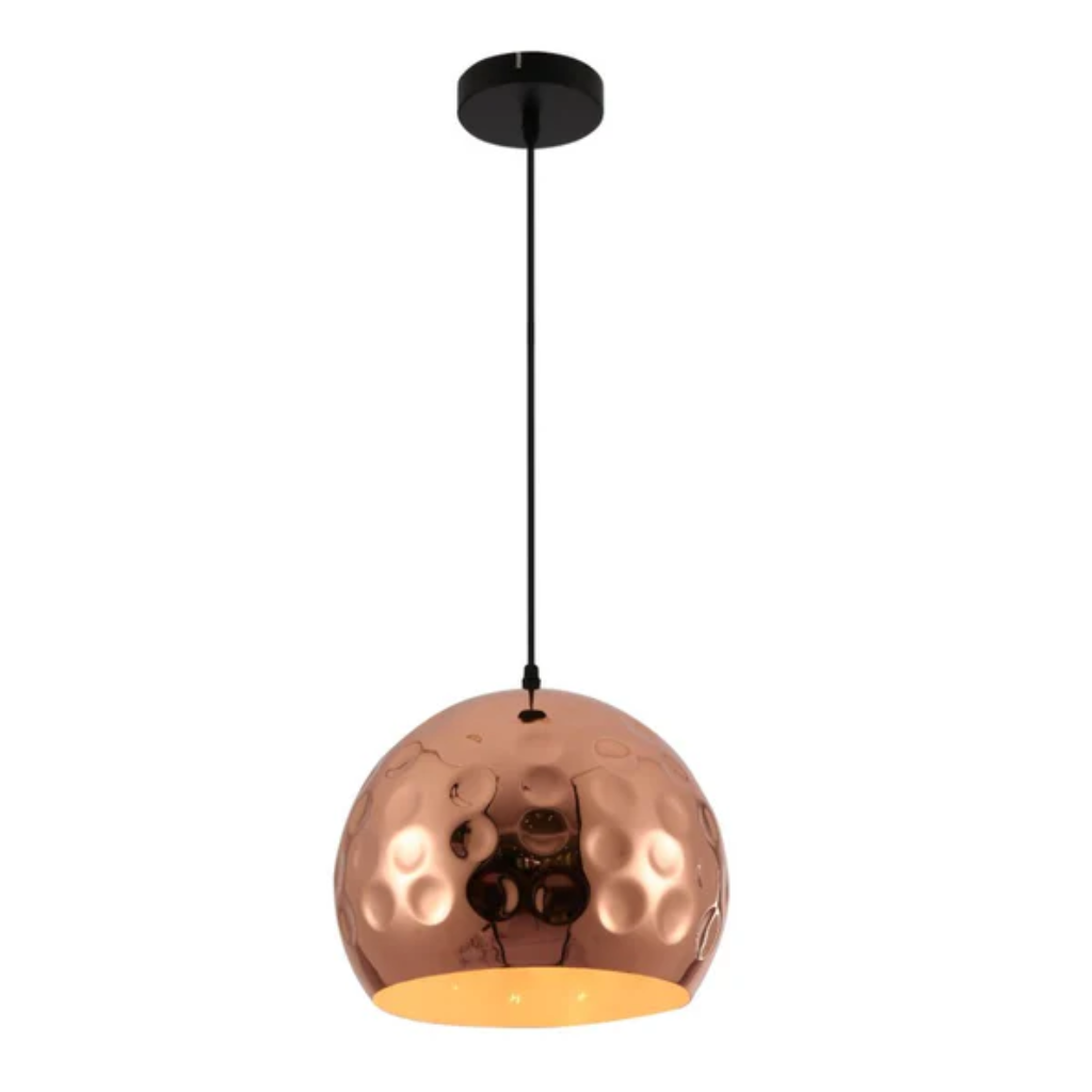 Copper Metal Golden Hammered Dome E27 Pendant Ceiling Light - 300mm/350mm