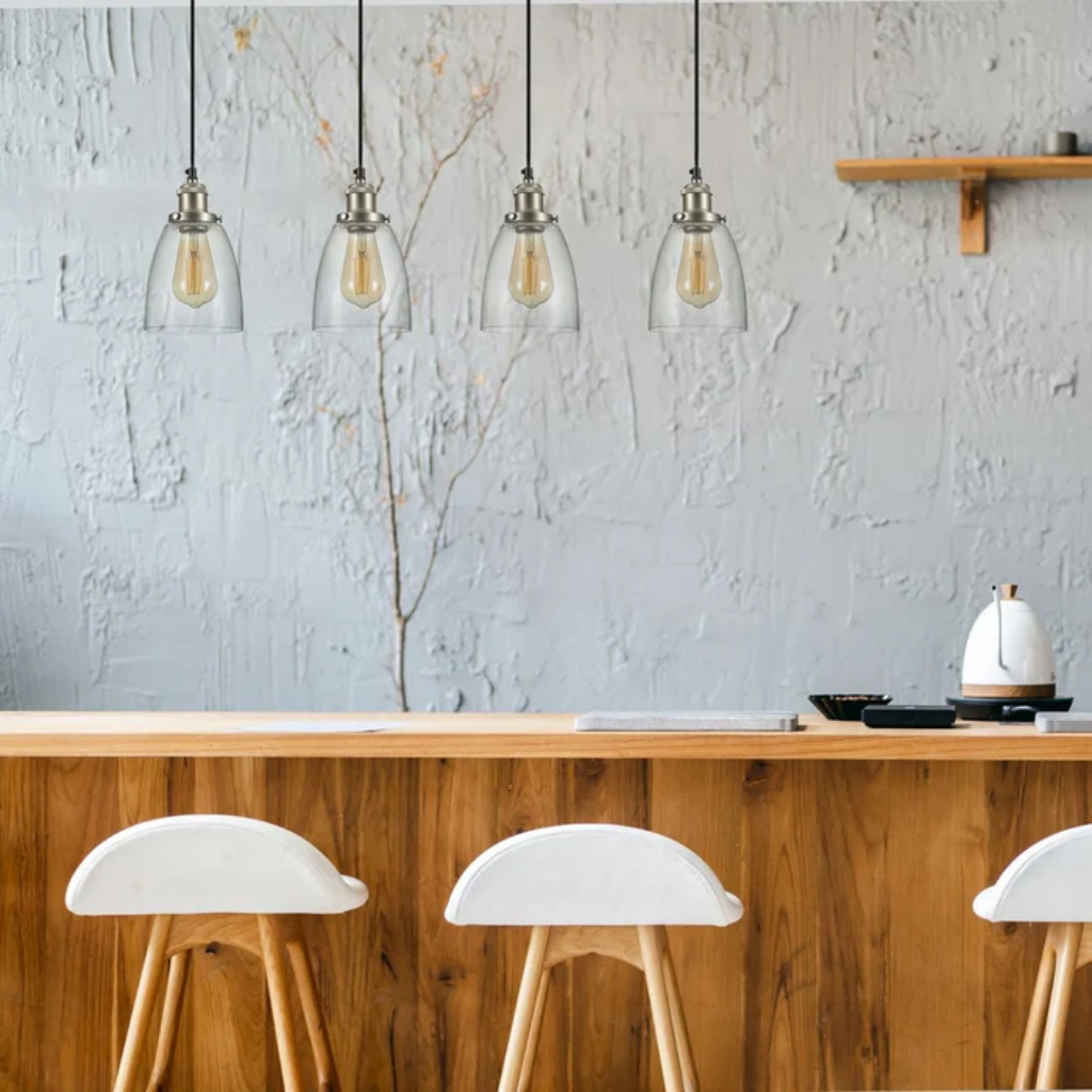 Hoxton Silver Metal Clear Glass Cone Dome Pendant Ceiling Light