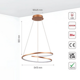 LED Double Loop-Infinity Gold Finishing 4000K Scandinavian Pendant Ceiling Light