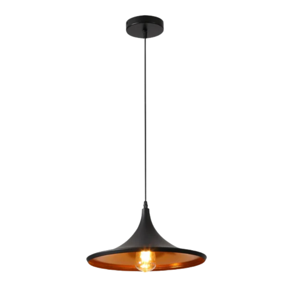 Penn Orient Flat Black Gold Metal E27 Pendant Ceiling Light