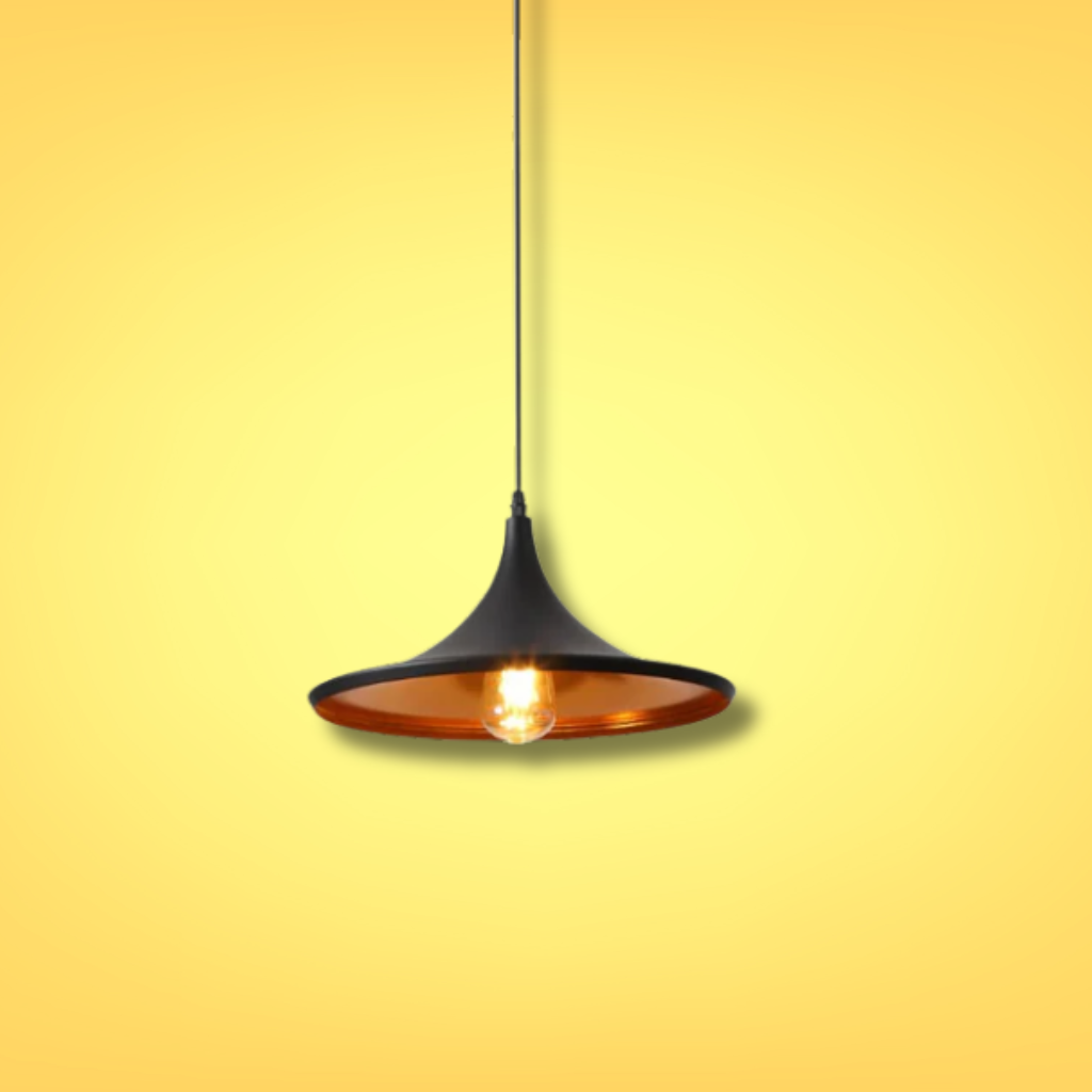 Penn Orient Flat Black Gold Metal E27 Pendant Ceiling Light