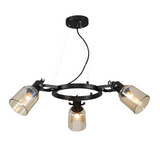 Amber Cone Glass Black Suspended E27 Ceiling Light  - 3 Lamps