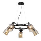 Amber Cone Glass Black Suspended E27 Ceiling Light  - 5 Lamps