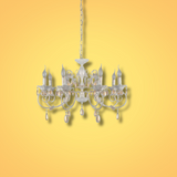 Amber Crystals Rice White with Gold Brushed Metal Arm E14  Ceiling Chandelier Light  - 8 Candles