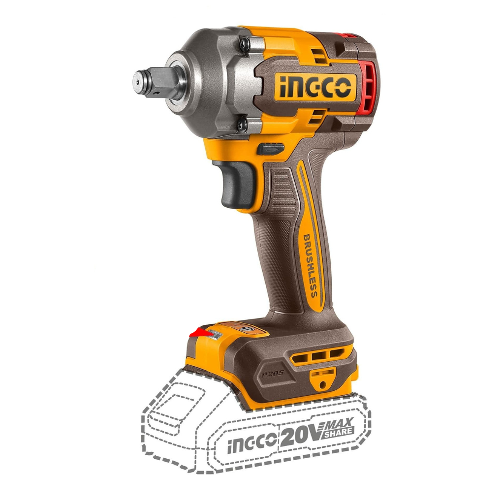 Ingco 20V Lithium-Ion Cordless Impact Wrench with Brushless Motor – CIWLI2040