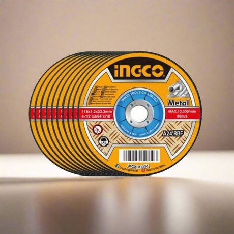 Ingco 100-Pieces Abrasive INOX - Metal Cutting Disc 115 x 1.2mm Set - MCD10115100