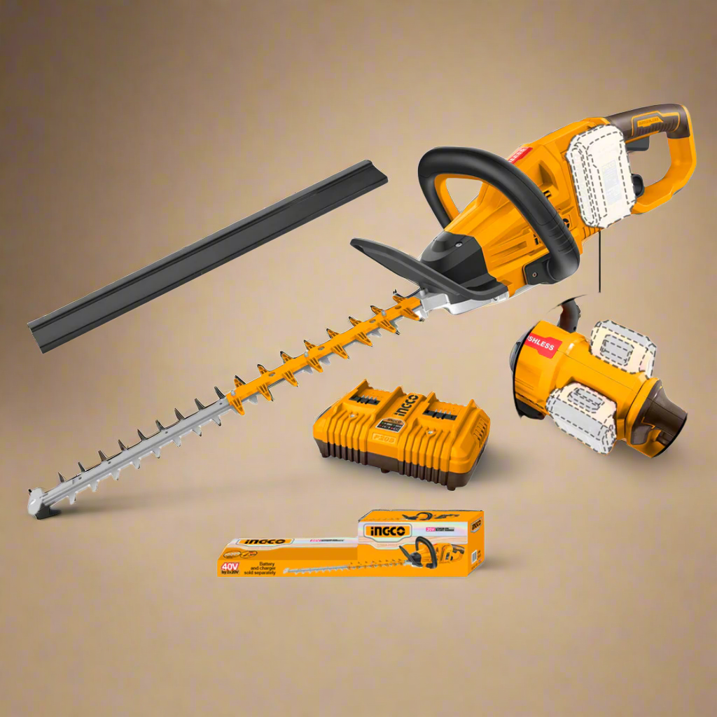 Ingco Brushless Lithium-Ion Cordless Hedge Trimmer with Two 20V 2.0Ah Batteries & Charger - CHTLI400282