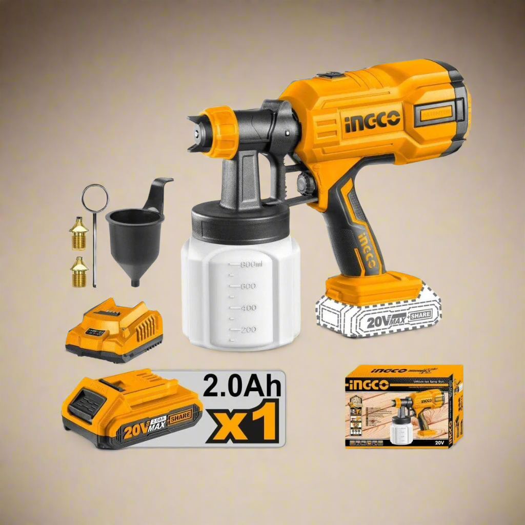 Ingco Lithium-Ion Cordless Spray Gun with 20V 2.0Ah Battery & Charger - CSGLI20406