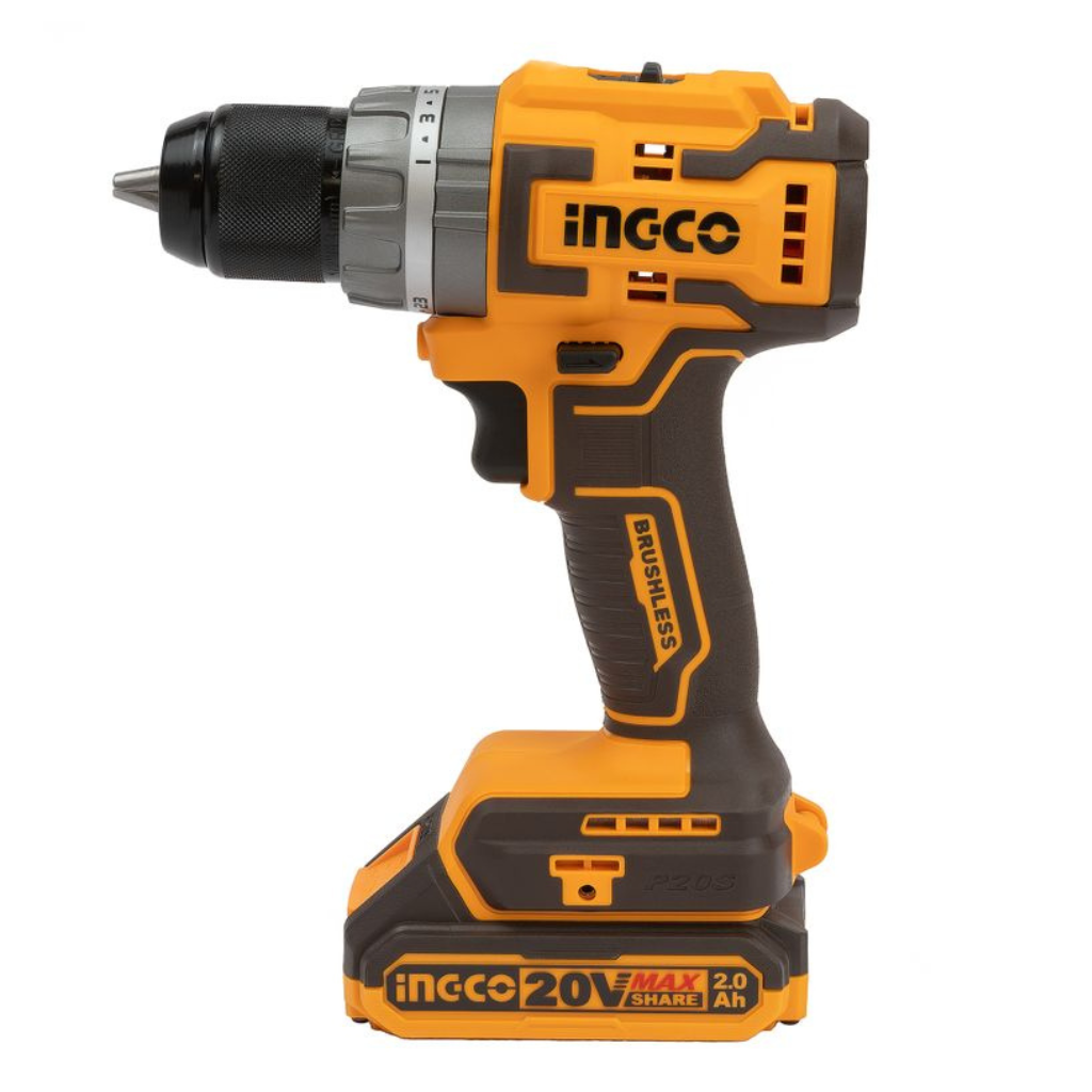 Ingco Lithium-Ion Brushless Cordless Hammer Impact Drill with Two 20V 2.0Ah Batteries & Charger - CIDLI20605