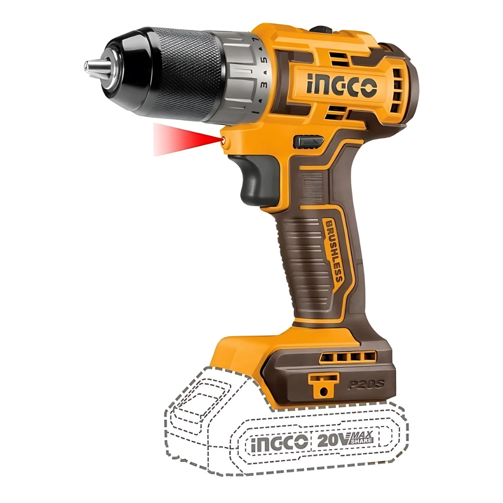 Ingco 20V Lithium-Ion Brushless Cordless Hammer Drill with Two 2.0Ah Batteries & Accessories – CIDLI20508