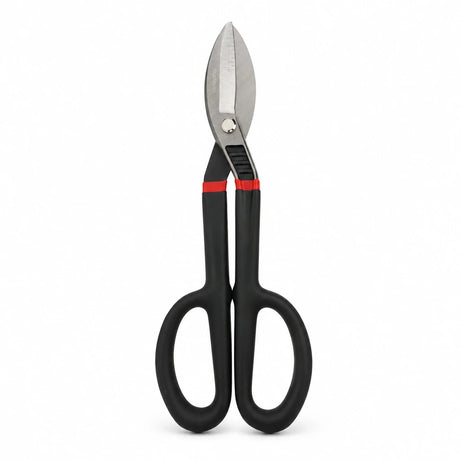 Alpro straight-pattern hand snip with silver blades and black red-accented handles on a white background