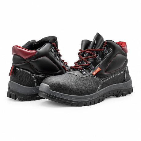 Bellota Classic S3 black high-cut safety boot pair with red laces and rugged protective soles