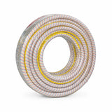 Coiled Berry 25m reinforced multicolour PVC garden hose with yellow stripe on a white background