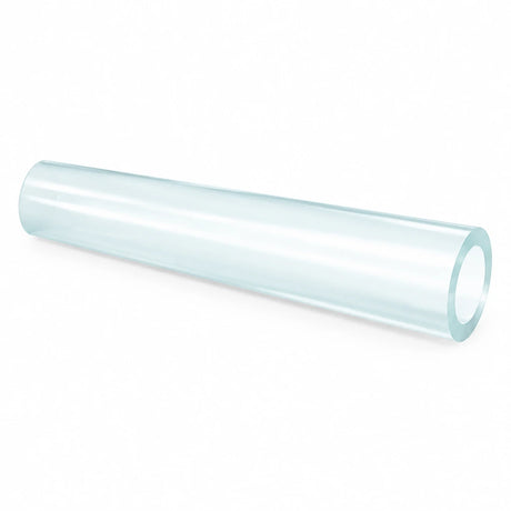Berry 50m transparent flexible PVC level hose with open tubular end on a white background