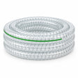 Berry clear PVC suction hose with visible steel spiral reinforcement and green stripe on white background
