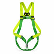 Climax 26-N full-body fall-arrest safety harness with green and yellow-green adjustable webbing on white background