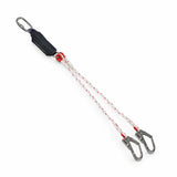 Climax CLI-35-A double-leg energy-absorbing lanyard with black absorber, twin rope legs and two metal hooks on white