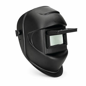 Climax 405-CPA black flip-front welding helmet with rectangular 110 by 55 millimeter lens on white background
