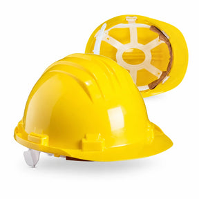 Yellow Climax 5-RS HDPE safety helmet with white suspension on a clean white background