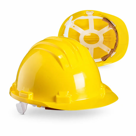 Yellow Climax 5-RS HDPE safety helmet with white suspension on a clean white background