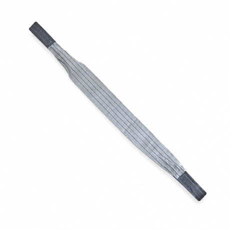 Grey Climax flat polyester webbing sling with reinforced loop ends on a white background.