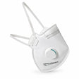 Climax white valved FFP2 NR D disposable respirator mask with nose clip and headbands on a white background