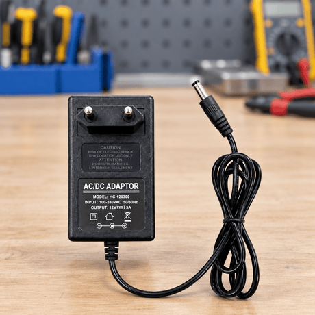 AC/DC adapter on a workbench