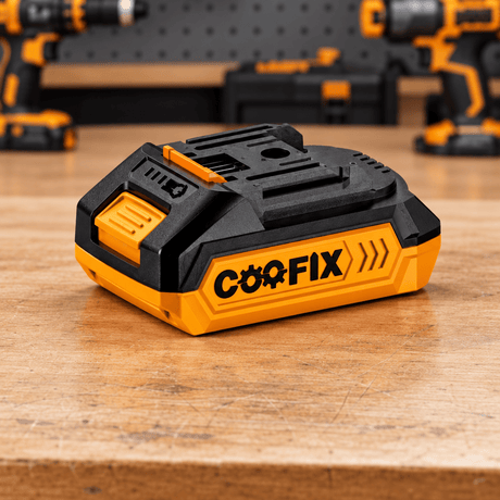 Coofix battery pack on a workbench