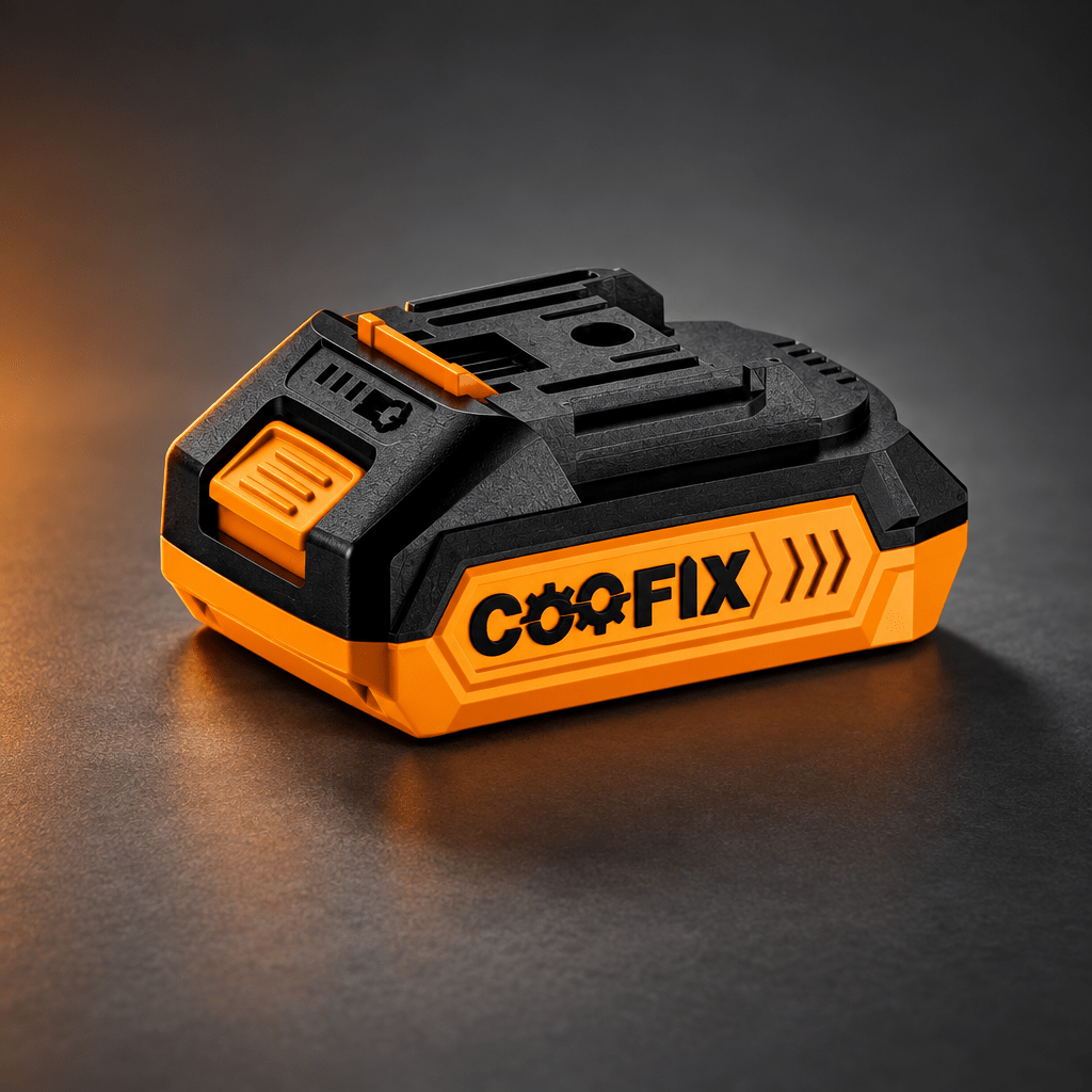 Coofix battery pack on a cinematic grey background