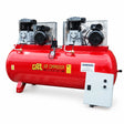 GGA LT1000 industrial air compressor with red 1,000L receiver, twin compressor heads and front control box on white background.