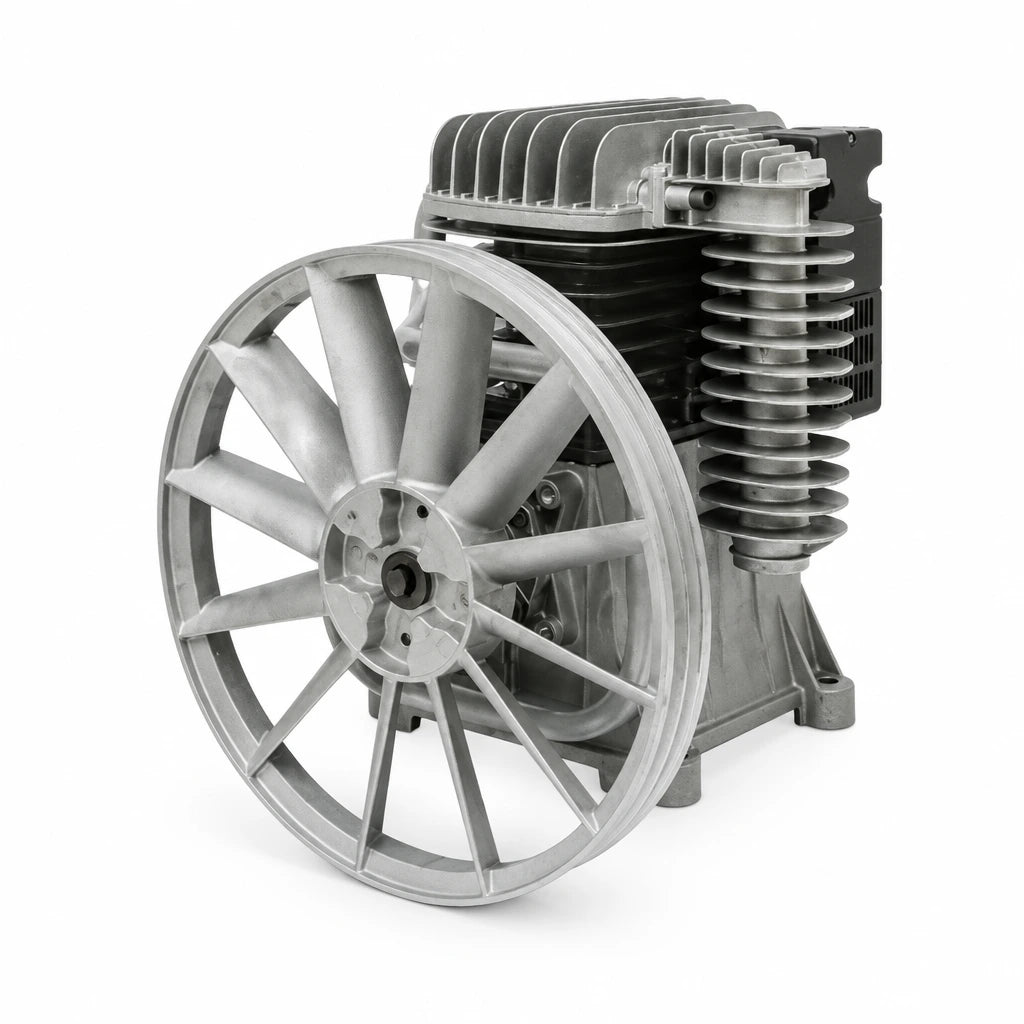 GGA GR.B5900B replacement compressor pump with large flywheel and finned compression body on a white background.