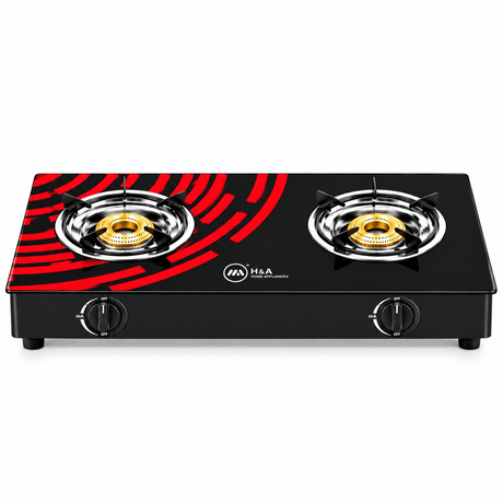 Supply Master H&A 2-Burner Glass-Top Tabletop Gas Stove with Dual Rotary Controls - H&A-GG8112